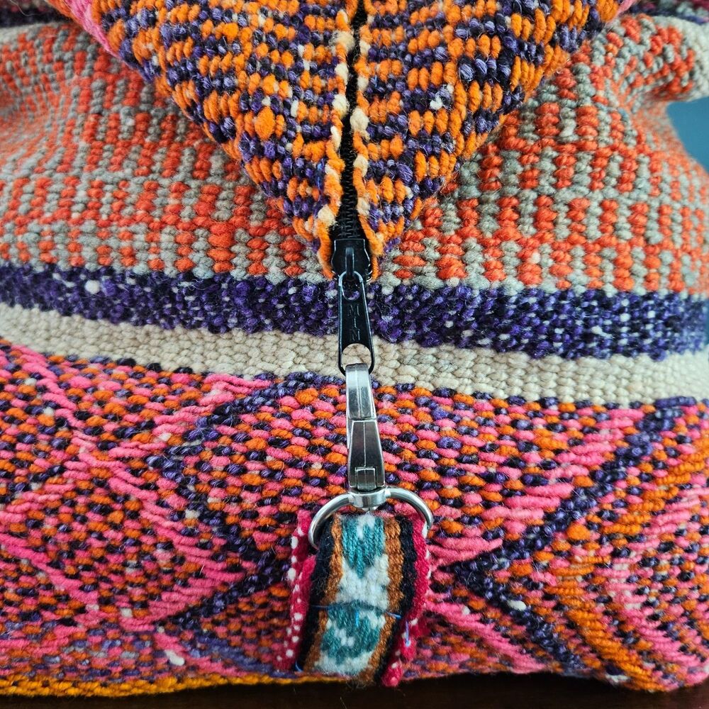 Vintage Peruvian Wool Boho Backpack Rucksack Sling bag Handwoven Zip top Peru - Picture 3 of 8